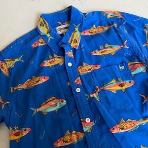 Tipsy Elves fish &‎ hooks print button down shirt men's size medium